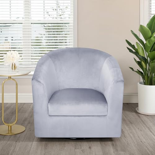 Naomi Home Ariana Swivel Accent Chair – Modern Barrel Accent Armchair with 360 Degree Swivel, Wide Seat, Thick Cushioning, Wooden Legs & Enhanced Back Support for Living Room - color: Grey, style: Modern