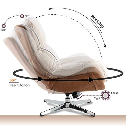 DUOMAY Linen Swivel Lounge Chair, Beige | High Back Upholstered Accent Chair With Chrome Base, Armless Comfy Recliner Single Sofa Chair for Living Room, Office - color: Beige, size: Set of 1