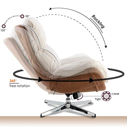 DUOMAY Linen Swivel Lounge Chair, Beige | High Back Upholstered Accent Chair With Chrome Base, Armless Comfy Recliner Single Sofa Chair for Living Room, Office - color: Beige, size: Set of 1