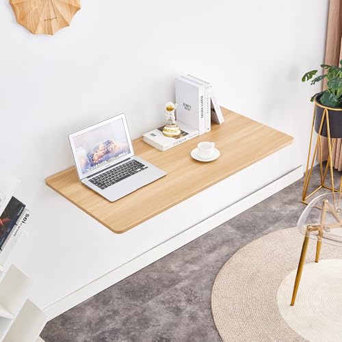 Modern Wall-Mounted Folding Table, Solid Wood, White and Natural Oak, 45x22 Inches, Collapsible Space-Saving Design for Home Office, Laundry Room (Burly Wood) - color: Burly Wood
