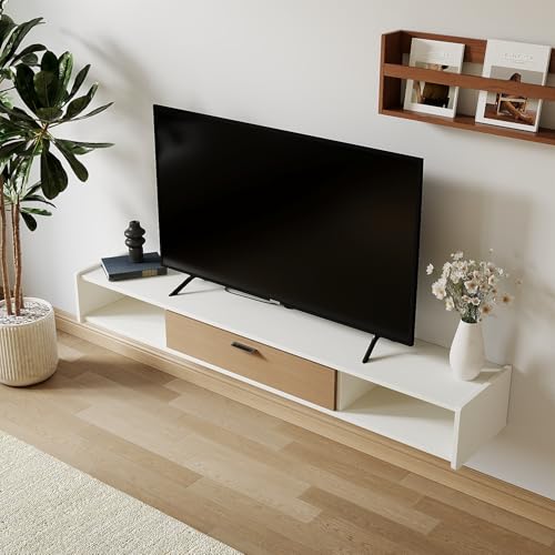 55'' Floating TV Stand, Wall Mounted TV Console, White | Floating TV Cabinet, Under TV Shelf for Bedroom Living Room - color: White, size: 55 IN