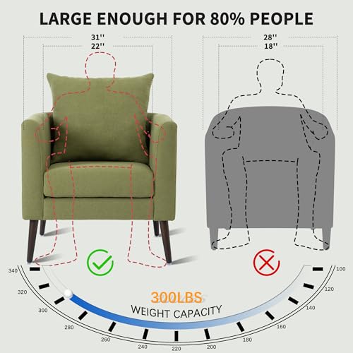 Barrel Accent Chair with Back Pillow, Large Upholstered Armchair with Solid Wood Legs Modern Reading Chairs for Living Room Bedroom - color: Barrel Olive Green, size: Set of 1