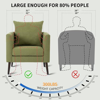 Barrel Accent Chair with Back Pillow, Large Upholstered Armchair with Solid Wood Legs Modern Reading Chairs for Living Room Bedroom - color: Barrel Olive Green, size: Set of 1