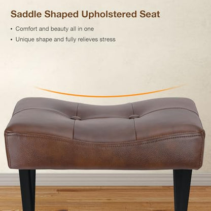 18-Inch Leather Vanity Stool Chair, Dark Brown Makeup Stool | Vanity Bench, Metal X-Leg, Ottoman Accent Stool, Thick Padded Saddle Seat, 300 LBS, 16.3"x12.4"x18", For Bedroom, Closet - size: Small, style: Dark Brown Leather