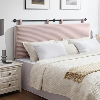 Queen Headboard Only, Wall Mounted Hanging Upholstered Bed Head Board | Modern Vertical Channel Design of Fine Flannel, Elegant Pink Fluted Headboard for Bedroom (Pink, Queen Size) - color: Flannel/Pink, size: Queen