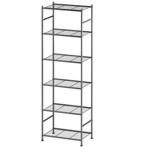 Sakugi 6-Tier Storage Shelves 17.7" x12.5" x69.6" Black | Kitchen, Laundry Room, Garage, Adjustable Feet, Space-Saving, Metal Construction - size: 17.7W x 12.5D x 69.6H(6T)