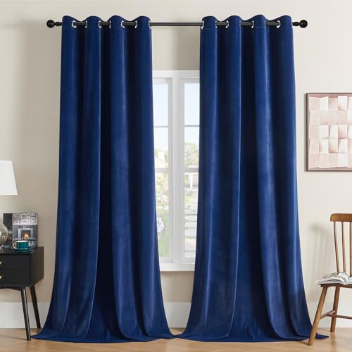 Joydeco Royal Blue Velvet Curtains 63 Inches Long, Luxury Grommet Blackout Curtain 2 Panels, Thermal Insulated Privacy Room Darkening Window Drapes for Bedroom Living Room Home Theatre (52Wx63L) - color: *Grommet | Royal Blue, size: 52"W x 63"L (Pack of 2