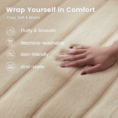Cozy Bliss Deluxe Sheared Rabbit Faux Fur Throw Blanket, Soft Fuzzy High-Low Sculpted Plush Blanket for Couch, Cozy Home Accent, All Season Use, Khaki 50"x60" - color: Khaki, size: Throw(50" x 60")