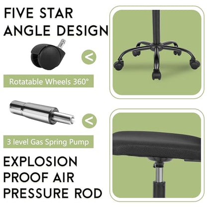 BestOffice | Armless Office Chair | Black | with Lumbar Support | Ergonomic Computer Chair with Height Adjustment, 360 Swivel, High Density Cushion & Rotatable Wheels | For Home, Office - color: Black