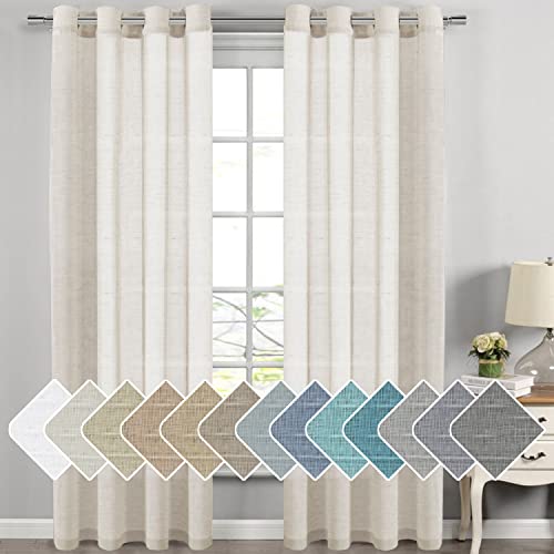 H.VERSAILTEX Linen Curtains Flax Linen Blended Curtain Panels for Living Room/Bedroom Semi Sheer Privacy Curtains 108 inch Length 2 Panels Set Nickel Grommet Window Drapes, Natural - color: Natural, size: 52"W x 108"L (Pack of 2)