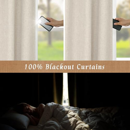 Oatmeal Linen 100% Blackout Window Curtains for Bedroom 45 Inch | Linen Textured, Thermal Farmhouse Curtains, Rod Pocket Back Tab, Window Drapes, with White Liner, 2 Panels, 38 x 45 Inch - color: Oatmeal, size: 38"W x 45"L (Pack of 2)