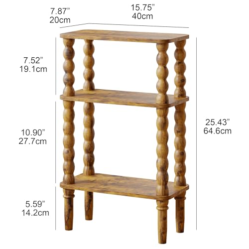 Veegle Side Table, Small End Table with Storage Shelf, 3-Tier Small Coffee Tables for Living Room Bedroom Narrow Spaces(Rustic Brown) - color: Rustic Brown-3 Tier Shelf