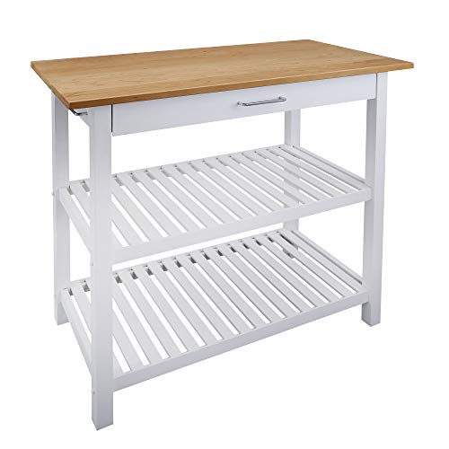 Kitchen Island with Solid Wood Top, White & Cherry Natural - color: White & Cherry Natural