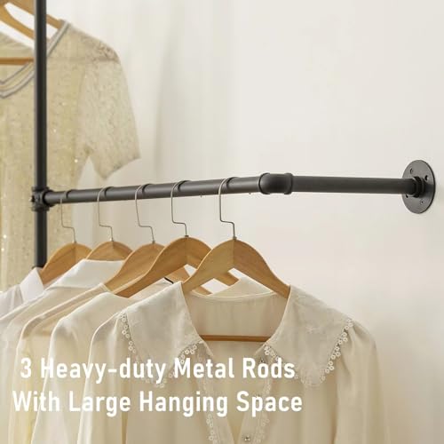 Industrial Pipe Clothing Rack, Wall Clothes Rack, Hanging Rod, Garment Rack | Pipe Clothes Rails, Multi-Purpose, Heavy Duty, Space-Saving, Clothes Bar, Organizer, Closet - style: wall clothing rack-2 hanging rods