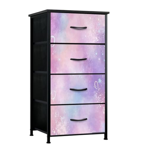 Dresser for Bedroom Star Moon Print Dresser for Closet with 4 Fabric Storage Drawers, Chest of Drawers for Closet Living Room Nusery Hallway - color: Multi8