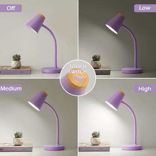 EJIAXIN Desk Lamps for Home Office - Small LED Desk Lamp Touch Dimmable Reading Light for College Dorm Room - Adjustable Flexible Gooseneck Table Lamp for Bedside Bedroom Nightstand Purple - color: Purple