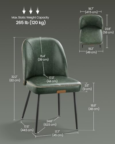 VASAGLE EKHO Collection - Dining Chairs Set of 2, Upholstered Kitchen Chairs, Comfortable Seat, Synthetic Leather with Stitching, Mid-Century Modern, Easy Assembly, with Storage Pocket, Forest Green - color: Forest Green, size: Set of 2, style: With Stora