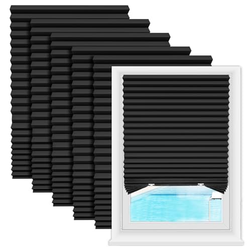 Zipcase 6 Pack Window Blackout Shades, 100% Shading Cordless Light Filtering Pleated Paper Shades, 36 in x 72 in(Fits Windows 19”- 36”), Black | Cordless Light Filtering Pleated Paper Shades, Fits Windows 19”- 36”
