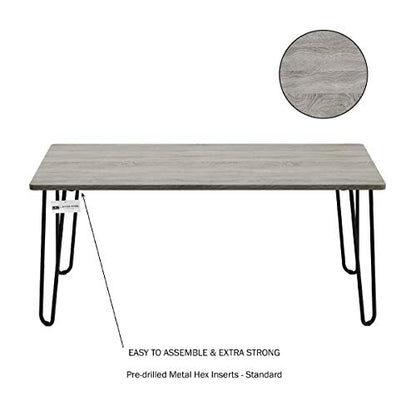 Lavish Home Coffee Table with Hairpin Legs, Gray, 41.25” x 19.5” x 17.75” | Modern Industrial Style Living Room Furniture, Woodgrain-Look and Steel Accent Center Table - color: Gray Woodgrain