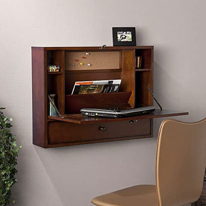 SEI Furniture Benwick Wall Mount Laptop Desk - Brown Mahogany (L x W x H): 26 x 6 x 20 inches - color: Mahogany