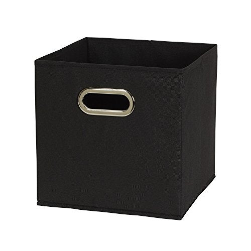 Household Essentials Foldable Fabric Storage Bins 6 Piece Set, Strong Poly-Woven Fabric, Sturdy Chipboard Sides, Grommet Front Handle, Stackable, Classic Design, Black - color: Black, size: 11” L x 11” W x 11” H