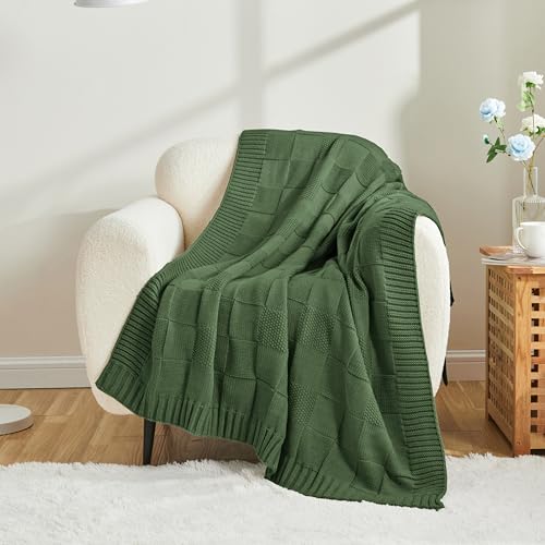 CozeCube Christmas Green Knitted Checkered Throw Blanket 50"X60" | Check Knit Throw for Couch, Decorative Christmas Soft Cozy Warm Blanket for Bed Sofa Living Room - color: Christmas Green, size: 50"X60"