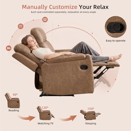 Manual Faux Leather Loveseat and Recliner Sofa Set, Wall-Hugger Reclining Living Room Furniture Set, 2-Seater Recliner Chair, 3-Seat Reclining Sofa Couches for Living Room, Villa, L-Brown, 2+3 - color: Light Brown, size: 58"W+79"W（2+3）