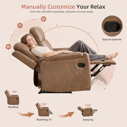 Manual Faux Leather Loveseat and Recliner Sofa Set, Wall-Hugger Reclining Living Room Furniture Set, 2-Seater Recliner Chair, 3-Seat Reclining Sofa Couches for Living Room, Villa, L-Brown, 2+3 - color: Light Brown, size: 58"W+79"W（2+3）