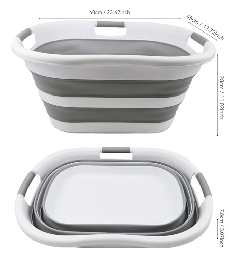SAMMART 40L (10.5 gallon) Collapsible Plastic Laundry Basket - Foldable Pop Up Storage Container/Organizer - Portable Washing Tub - Space Saving Hamper/Basket (1, White/Grey) - color: White/Grey