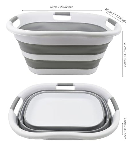 SAMMART 40L (10.5 gallon) Collapsible Plastic Laundry Basket - Foldable Pop Up Storage Container/Organizer - Portable Washing Tub - Space Saving Hamper/Basket (1, White/Grey) - color: White/Grey