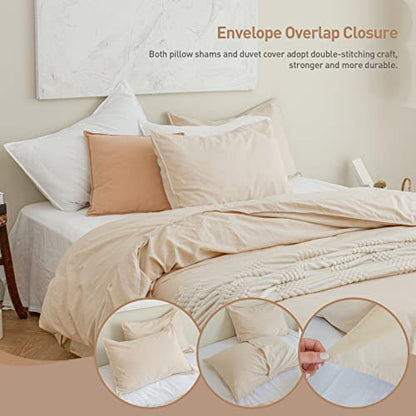 BISELINA French Linen Duvet Cover Set 3pcs with Hidden Zipper Closure Natural Flax Cotton Blend Solid Color Soft Breathable Luxury Farmhouse Bedding -Full Size, Linen/Beige - color: Linen, size: Full