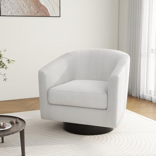 Swivel Barrel Accent Chair, Comfy Reading Armchair, Cream White, Set of 2 | Club Chairs for Adults, Low-Back Design, Modern Round Style, Solid Wood Frame & Metal Swivel Base, For Living Room & Bedroom - color: Cream White