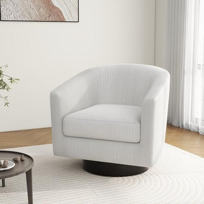 Swivel Barrel Accent Chair, Comfy Reading Armchair, Cream White, Set of 2 | Club Chairs for Adults, Low-Back Design, Modern Round Style, Solid Wood Frame & Metal Swivel Base, For Living Room & Bedroom - color: Cream White
