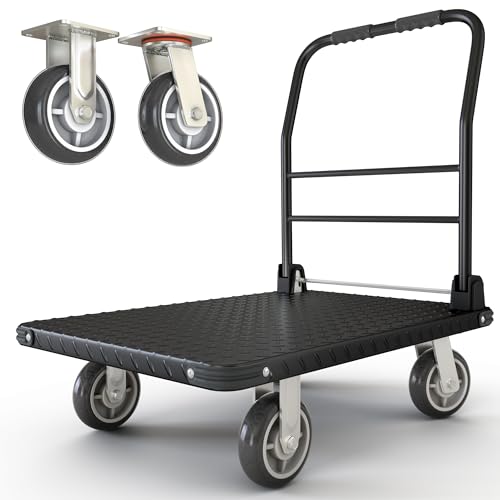 2200 lbs. Capacity Foldable Push Cart Dolly | Moving Platform Hand Truck | Heavy Duty Space Saving Collapsible | Swivel Flat Bed Wagon - Furniture Luggage Lifting - color: Black, size: 2200 lbs. Capacity