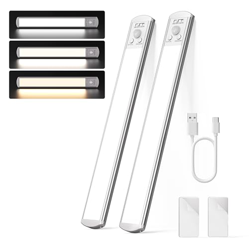 Joyzy 2 Pack Rechargeable Under Cabinet Lighting Battery Operated Closet Light,92 LED Motion Sensor Indoor, Dimmable Step Night Light Counter Lights, Wireless Sink Lighting Lamp Stove Hallway - size: 2 pack-11.8"