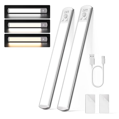 Joyzy 2 Pack Rechargeable Under Cabinet Lighting Battery Operated Closet Light,92 LED Motion Sensor Indoor, Dimmable Step Night Light Counter Lights, Wireless Sink Lighting Lamp Stove Hallway - size: 2 pack-11.8"