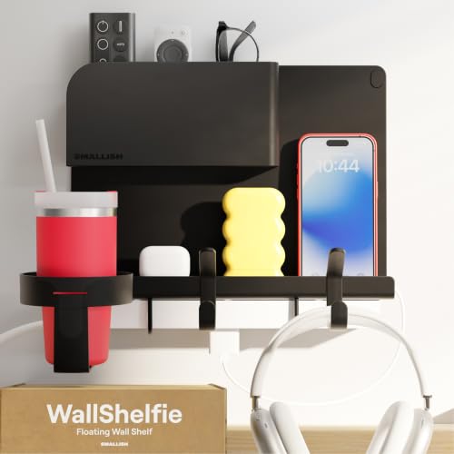 WallShelfie Bedside Wall Organizer & Dorm Decor for Dorm Room - Black | Dorm Room Essential, Floating Bedside Shelf Wall Mount Organizer, Remote Control Holder, Cool Teen Girls Trendy Stuff - color: Black