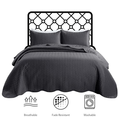 MOONLIGHT20015 Queen Quilt Bedding Set (90" x 96") - Bulk Pack of 10 Wholesale for Hotels, Guest Bedroom & Airbnbs - Lightweight Microfiber Reversible Embossed Quilts Bedspreads (Charcoal) - color: Charcoal/Dark Grey, size: Queen (10 Pack)
