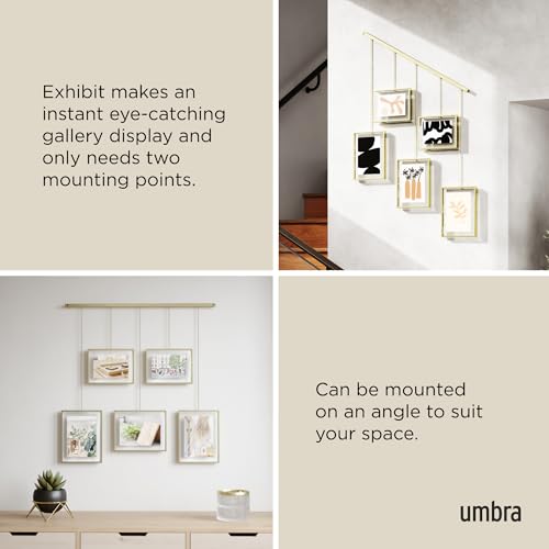 Umbra Exhibit Picture Frame Set, Adjustable Wall Mount, Set of 5, Brass | Steel construction, customizable layout, damage-free hanging, fits 4x6 and 5x7 photos, includes mounting hardware - size: Pack of 5