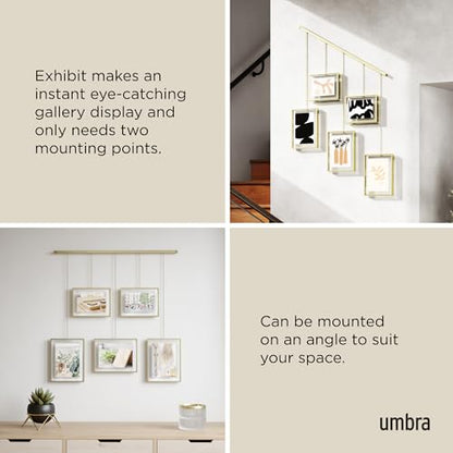 Umbra Exhibit Picture Frame Set, Adjustable Wall Mount, Set of 5, Brass | Steel construction, customizable layout, damage-free hanging, fits 4x6 and 5x7 photos, includes mounting hardware - size: Pack of 5