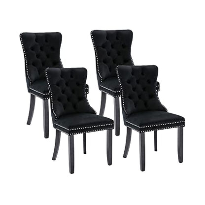 Virabit Tufted Chairs Set of 4, Black Velvet Upholstered Chairs with Nailhead Back and Ring Pull Trim for Kitchen/Bedroom/Dining Room - color: Black, size: set of 4