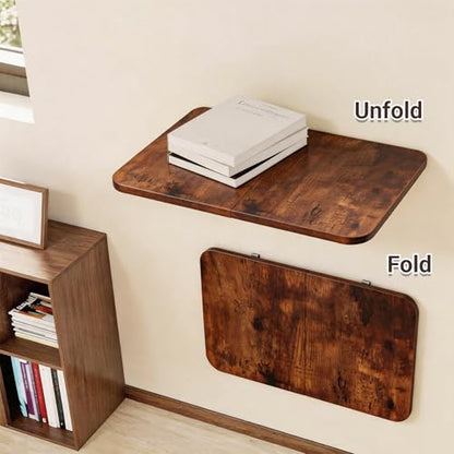 Neoaider Wall Mounted Folding Desk 23.6” x 15.7”, Brown | Drop Down Table with Metal Collapsible Brackets, Folding Wall Table for Small Spaces, Home, Office, Kitchen, Laundry Room - color: Brown, size: 23.6" x 15.7"