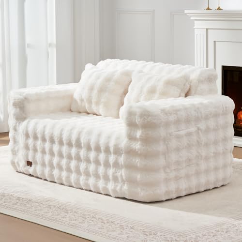 ZurNesfure Sofa Couch Loveseat Boneless Sofa with Pillow White,Loveseat | No Assembly Need, Modern Couch with deep seat and Washable Cover Cloud Sofa for Living Room Bedroom Apartment - color: Bubble White, size: Loveseat
