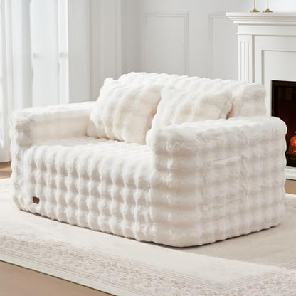 ZurNesfure Sofa Couch Loveseat Boneless Sofa with Pillow White,Loveseat | No Assembly Need, Modern Couch with deep seat and Washable Cover Cloud Sofa for Living Room Bedroom Apartment - color: Bubble White, size: Loveseat