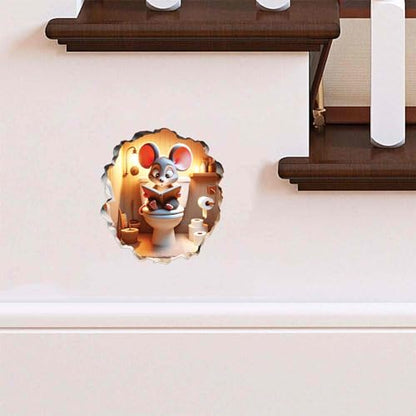 3D Mouse Sitting on Toilet - Mousehole Wall Sticker Decal - Removable Bathroom Decor - Kids Room - Peel & Stick - Whimsical Home Decor - MICESTERPIECE - style: Mouse on Toilet