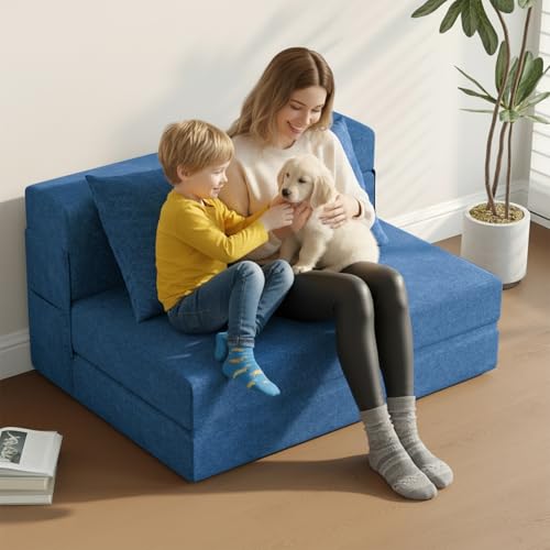 5-in-1 Convertible Folding Sofa Bed Sleeper Chair - Twin, Navy Blue | 39" Fold Out Chair Bed Futon Couch with Pillows, Foldable Floor Mattress for Living Room/Dorm/Guest Use/Home Office/Apartment - color: Navy Blue, size: Twin