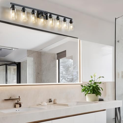 8 Light Bathroom Vanity Lights Over Mirror, 52inch Black Vanity Lights Fixtures Matte Black Modern Vanity Lights Black Bathroom Wall Lighting for Mirror Bedroom,Living Room - color: Black, size: 8-light