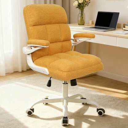 Office Chair with Wheels, Ergonomic Home Office Desk Chair with Flip-up Armrest, Adjustable Rolling Computer Chair Teddy Fleece – Gold - color: Gold