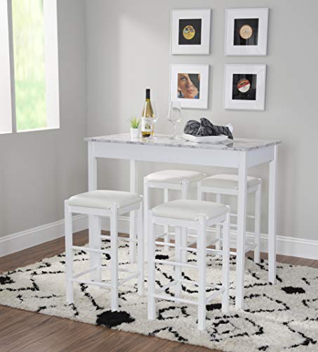 Linon White 3 Piece Faux Marble Tavern Set - color: White