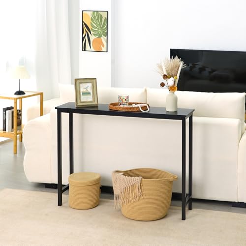 Bamboo Narrow Console Table, 39.4"(L) Wood Small Entryway Table, Accent Slim Hallway Tables, Thin Sofa Side Tables for Hallway, Living Room, Bedroom, Foyer, Black - color: Black